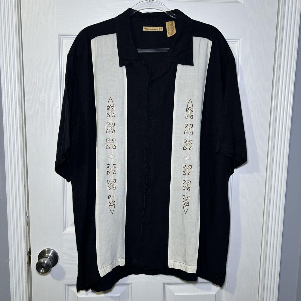 The Havanera Co Shirt Men's 2XL Black Colorblock Button Embroidered Short Sleeve